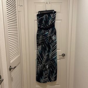 Trina Turk Black and Teal Leaf Print Wide-Leg Jumpsuit